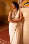 Buy_Sajeda A Lehry_Ivory Georgette, Shantoon Mirrors, Pre-stitched Saree With Work Blouse _Online_at_Aza_Fashions