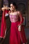 Sajeda A Lehry_Red Georgette, Shantoon Embroidery, Sequins, Mirrors, Hand Blouse Lehenga Set _Online_at_Aza_Fashions