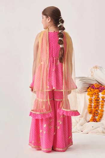 Shop_Jhambthreads_Pink Georgette, Net Embroidery, Zari Printed Kurta Set _at_Aza_Fashions