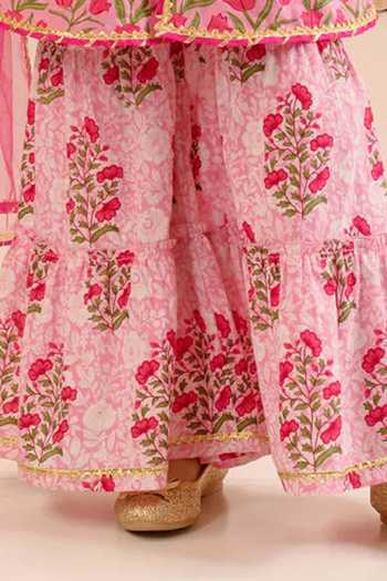 Jhambthreads_Pink Net, Pure Cotton Embroidery Printed And Kurta Set _Online_at_Aza_Fashions
