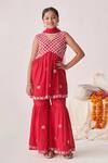Buy_Jhambthreads_Magenta Silk, Net Embroidery Checkered Kurta Sharara Set _at_Aza_Fashions