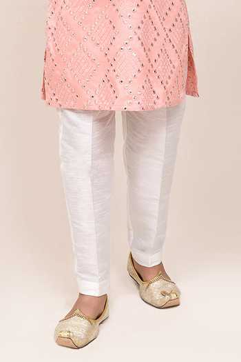Jhambthreads_Pink Silk Mirrors Work Kurta And Pant Set _Online_at_Aza_Fashions