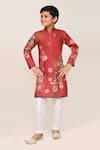 Buy_Jhambthreads_Red Silk, Cotton Floral Print Kurta Set _at_Aza_Fashions
