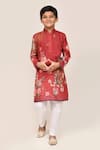 Shop_Jhambthreads_Red Silk, Cotton Floral Print Kurta Set _Online_at_Aza_Fashions