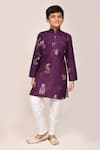Jhambthreads_Purple Silk Printed Kurta And Pant Set _Online_at_Aza_Fashions
