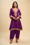 Buy_Sheetal Batra_Purple Embroidery, Zari V-neck Hafsa Kurta And Salwar Set _at_Aza_Fashions