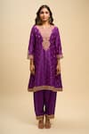 Sheetal Batra_Purple Embroidery, Zari V-neck Hafsa Kurta And Salwar Set _at_Aza_Fashions