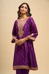 Shop_Sheetal Batra_Purple Embroidery, Zari V-neck Hafsa Kurta And Salwar Set 