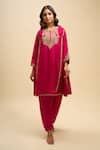 Sheetal Batra_Pink Zari Round Neck, Yes Ayra Embroidered Straight Kurta And Salwar Set _at_Aza_Fashions