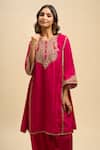 Shop_Sheetal Batra_Pink Zari Round Neck, Yes Ayra Embroidered Straight Kurta And Salwar Set 
