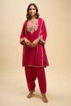 Buy_Sheetal Batra_Pink Zari Round Neck, Yes Ayra Embroidered Straight Kurta And Salwar Set _at_Aza_Fashions