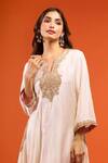 Sheetal Batra_Ivory Embroidery Split V-neck Amaya Kaftan And Pant Set _at_Aza_Fashions