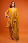Shop_Sheetal Batra_Yellow Embroidery, Zari Round Neck Jeriah Kurta Set _Online_at_Aza_Fashions