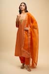 Buy_Sheetal Batra_Orange Embroidery V-neck, Yes Zaliyah Kurta Set _at_Aza_Fashions