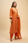 Buy_Sheetal Batra_Orange Embroidery V-neck, Yes Zaliyah Kurta Set 