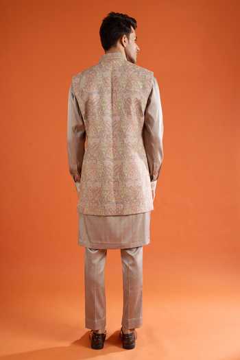 Qbik_Multi Color Embroidery Thread Bundi And Kurta Set _Online_at_Aza_Fashions