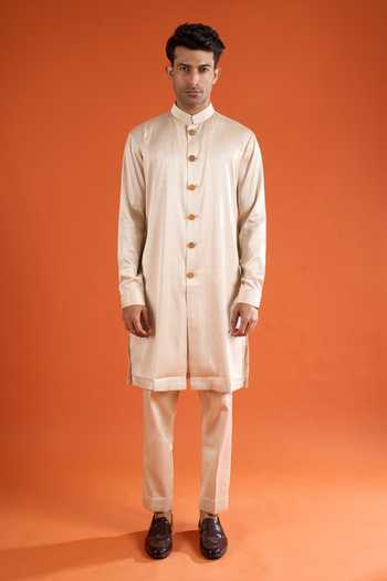 Buy_Qbik_Ivory Embroidery Floral Bundi And Kurta Set 