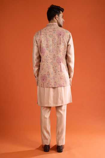 Qbik_Pink Embroidery Tropical Thread Bundi Set _Online_at_Aza_Fashions