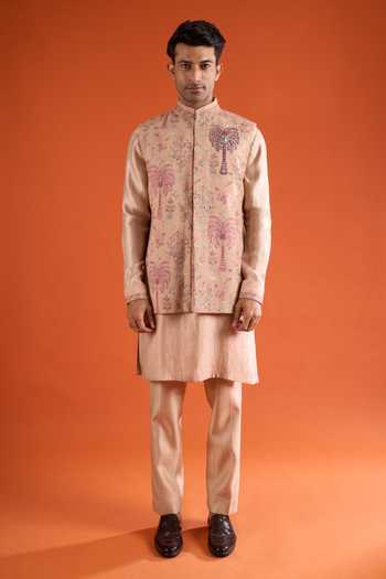 Qbik_Pink Embroidery Tropical Thread Bundi Set _at_Aza_Fashions