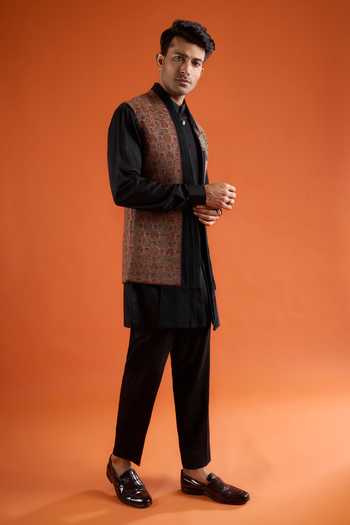 Qbik_Multi Color Zari Embroidered Bundi And Kurta Set _at_Aza_Fashions