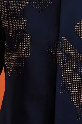 Qbik_Blue Beads Embroidered Bundi And Kurta Set _at_Aza_Fashions