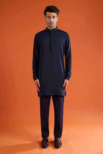 Buy_Qbik_Blue Beads Embroidered Bundi And Kurta Set 