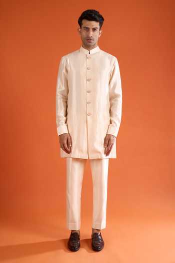 Qbik_Pink Mirrors Embellished Bundi And Kurta Set _at_Aza_Fashions