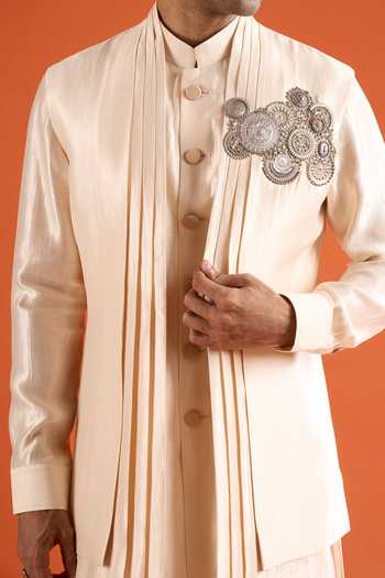 Buy_Qbik_Pink Mirrors Embellished Bundi And Kurta Set 