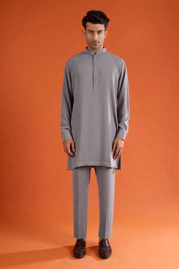 Buy_Qbik_Grey Beads Work Bundi And Kurta Set _Online_at_Aza_Fashions