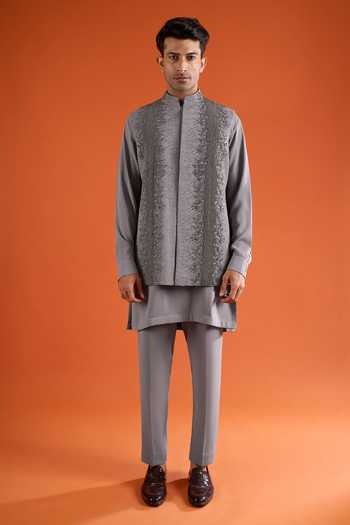 Buy_Qbik_Grey Beads Work Bundi And Kurta Set 