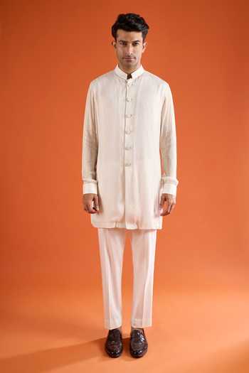 Buy_Qbik_Ivory Embroidery Thread Work Bundi And Kurta Set _Online_at_Aza_Fashions