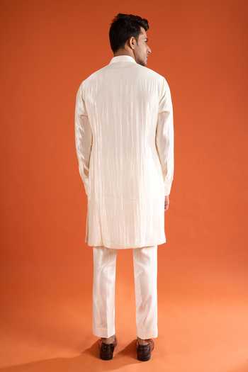 Qbik_Ivory Embroidery, Sequins, Zari Placement Kurta Set _Online_at_Aza_Fashions