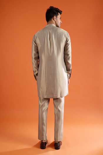 Qbik_Green Embroidery, Sequins, Stones, Mirrors Embellished Kurta Set _Online_at_Aza_Fashions