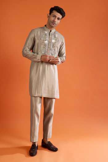 Buy_Qbik_Green Embroidery, Sequins, Stones, Mirrors Embellished Kurta Set _at_Aza_Fashions