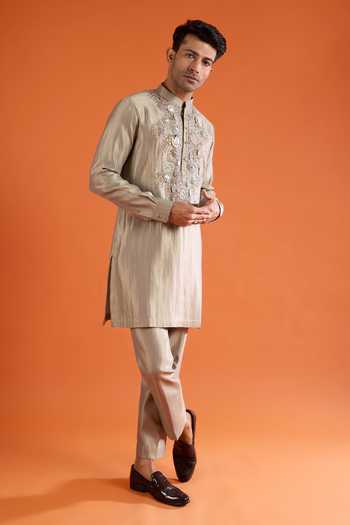Buy_Qbik_Green Embroidery, Sequins, Stones, Mirrors Embellished Kurta Set _Online_at_Aza_Fashions
