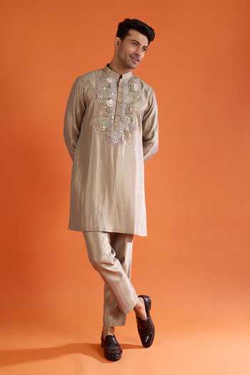 Shop_Qbik_Green Embroidery, Sequins, Stones, Mirrors Embellished Kurta Set _Online_at_Aza_Fashions