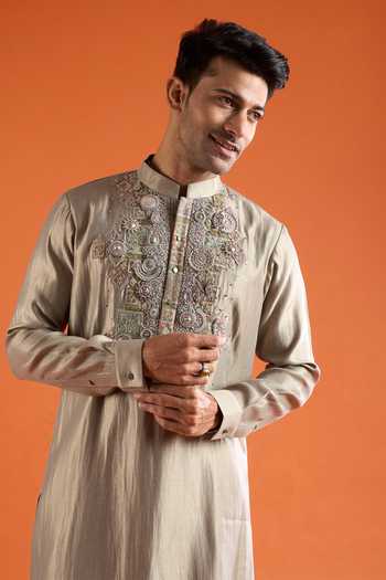 Qbik_Green Embroidery, Sequins, Stones, Mirrors Embellished Kurta Set _at_Aza_Fashions