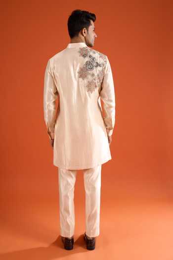 Qbik_Pink Mirrors, Stones, Sequins Embroidered Kurta And Pant Set _Online_at_Aza_Fashions