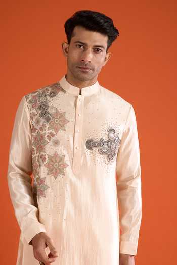 Shop_Qbik_Pink Mirrors, Stones, Sequins Embroidered Kurta And Pant Set _Online_at_Aza_Fashions