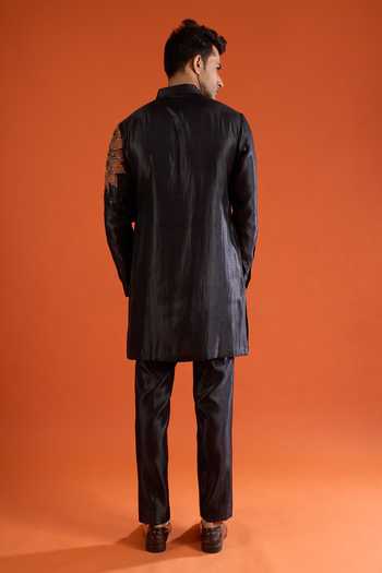 Qbik_Black Embroidery Floral Kurta Set _Online_at_Aza_Fashions