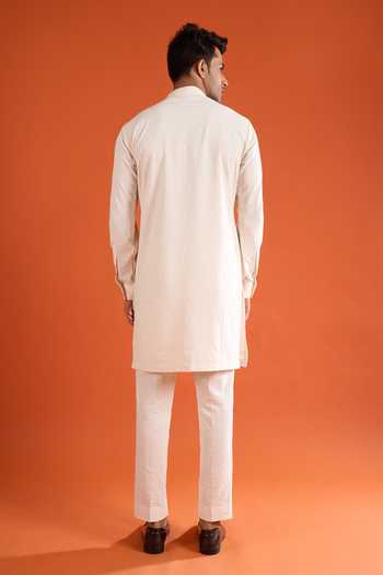 Qbik_Ivory Sequins, Beads, Pearls, Stones, Mirrors Embellished Kurta Set _Online_at_Aza_Fashions