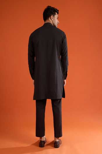 Qbik_Black Beads, Mirrors Work Kurta Set _Online_at_Aza_Fashions