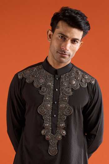 Buy_Qbik_Black Beads, Mirrors Work Kurta Set 