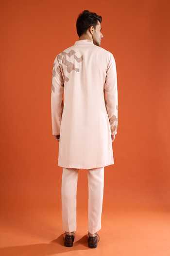Qbik_Pink Embroidery Geometric Pattern Kurta Set _Online_at_Aza_Fashions
