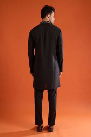 Qbik_Black Embroidery Abstract Pattern Straight Kurta And Pant Set _Online_at_Aza_Fashions