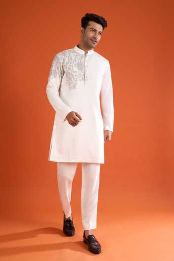 Qbik_Pink Sequins Placement Embroidered Kurta Set _at_Aza_Fashions
