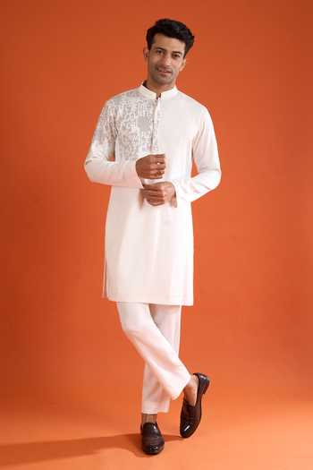 Buy_Qbik_Pink Sequins Placement Embroidered Kurta Set _at_Aza_Fashions