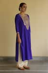 Apeksha Jain Label_Purple Silk, Organza Embroidery Round Neck Jashn Kurta Set _Online