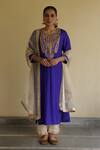 Buy_Apeksha Jain Label_Purple Silk, Organza Embroidery Round Neck Jashn Kurta Set _at_Aza_Fashions