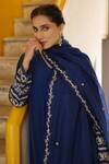 Apeksha Jain Label_Blue Silk, Tissue Embroidery, Zari Pankhuri A-line Kurta Set _at_Aza_Fashions
